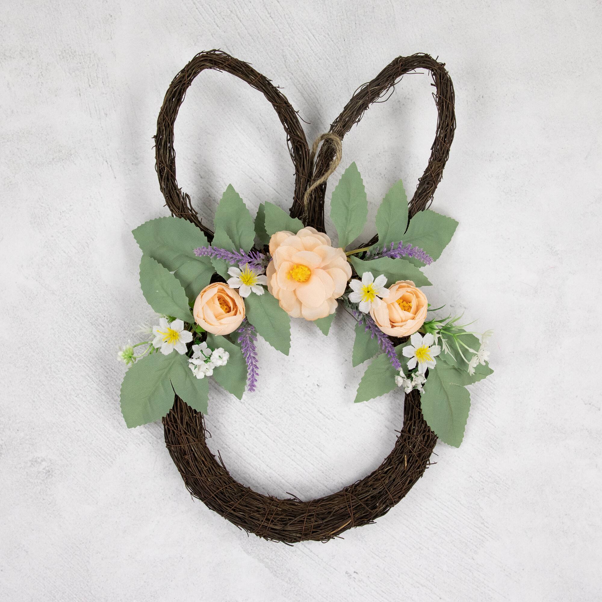 15" Bunny Ears Floral Easter Twig Wreath